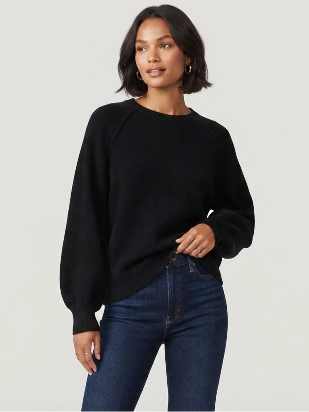 Vince Camuto Black Balloon Long Sleeve Crew Neck Pullover Sweater Size Large